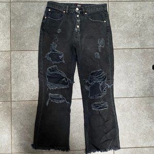 Distressed Grey High-Rise Jeans
